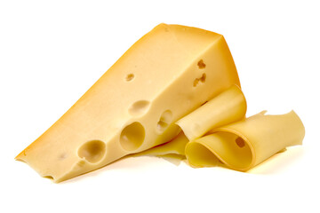 Swiss Cheese Wedge with Slices, isolated on white background