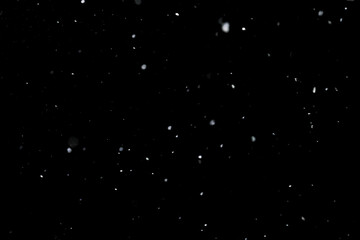 Snowflakes gently falling against a black backdrop.