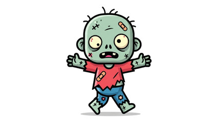 Cartoon Zombie With Bandages and Tattered Clothes, Spooky Halloween Character