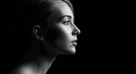 Elegant portrait of a woman in profile black and white studio shot