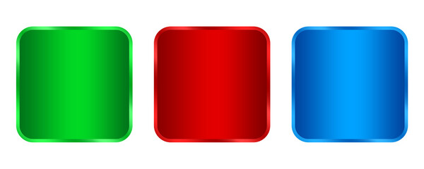 gradient Glossy Rounded Square Buttons in Green, Red, and Blue basic shape element png file