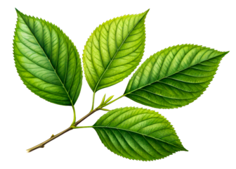 Green leaf branch with visible veins on white background