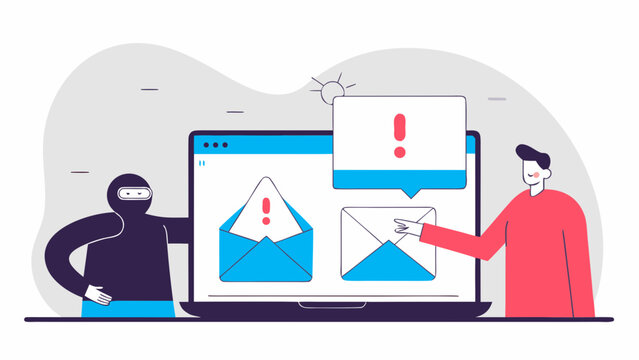 hacker stealing email, laptop, exclamation mark clip art preview