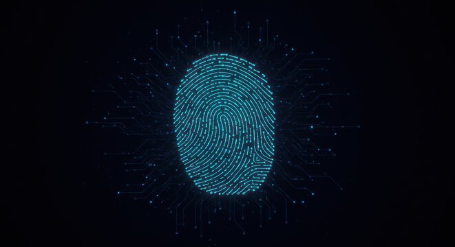 Digital Fingerprint Biometric Security Scan, Blue Glowing Authentication Technology