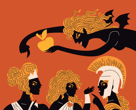 eris throwing the golden apple to athena aphrodite and hera