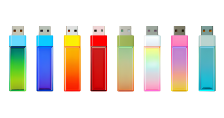  colorful set of flash drives or otg (on-the-go) devices isolated on a transparent background
