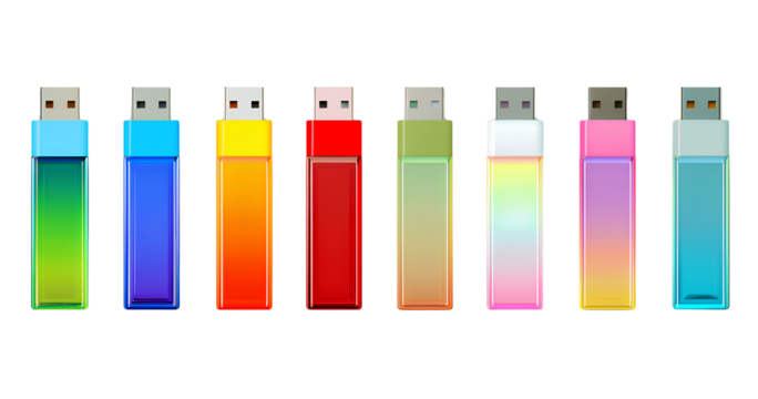 colorful set of flash drives or otg (on-the-go) devices isolated on a transparent background - Powered by Adobe