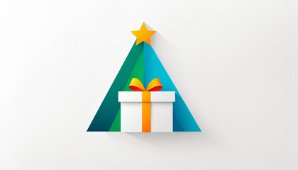 minimal christmas scene with gift box and triangular tree silhouette