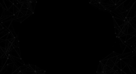 Abstract black background with faint interconnected lines and dots framing the edges