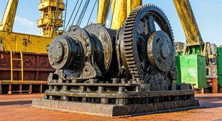 Close-up of industrial machinery gears and components