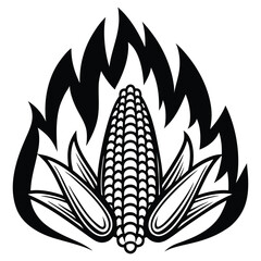 A black silhouette of a roasting corn fire