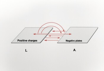 Two charged plates, arrows show electric field