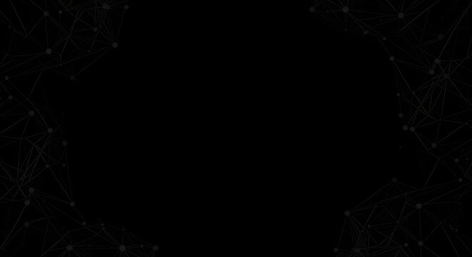 Abstract black background with faint interconnected lines and dots framing the edges