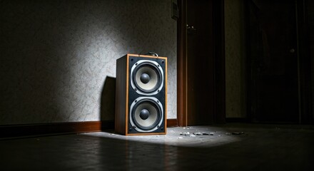 Vintage speaker in abandoned room