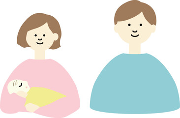夫婦と赤ちゃん イラスト / Couple with Baby Illustration – 家族・育児・親子シーン