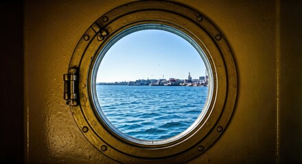 Ocean view through a ship's porthole