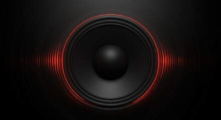 Powerful Audio Speaker with Red Sound Wave Visualizer on Black Background