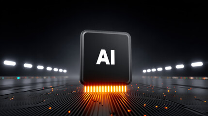 Holographic ai quantum chip on board glows futuristic in dark environment with advanced technology and innovation concept