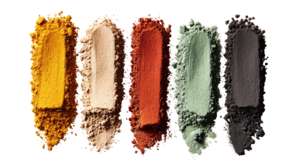 Five piles of colorful powder