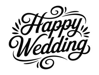 Elegant black and white calligraphy text happy wedding celebration design