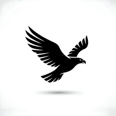 Obraz premium Black Eagle Silhouette in Flight, Soaring with Powerful Wings Against a Clean White Background