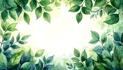 Watercolor painting featuring an arrangement of green leafy branches