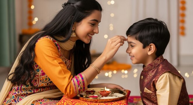 Indian brother and sister celebrating bhai duj festival