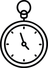 Classic pocket watch with chain loop and simple dial showing time in a minimalist line art style