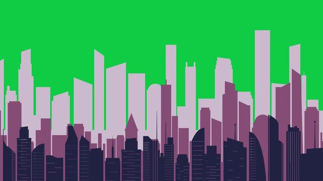 Skyline silhouette parallax zoom against green screen