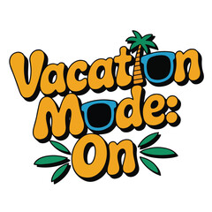 Vacation Mode On Vector: Tropical Typography with Palm Tree & Beach Elements