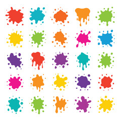 Colorful Paint Splatter Vector Grid: 25 Unique Drip & Splash Elements for Design