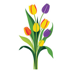 Tulip Bouquet Illustration – Spring Floral Art in Red, Yellow, and Purple