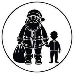 A black silhouette of a Santa and a child
