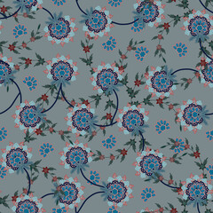 Floral pattern seamless ,flower branches seamless pattern ,aesthetic ,Jacobean flowers pattern design Seamless flower pattern with colorful little flowers. Simple flat bright flowers background