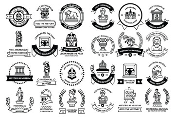 A collection of symbols and icons, including a dinosaur, a statue of a man