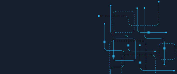 Abstract digital AI circuit board background with tech icons. Digital technology motherboard texture design. Engineering circuit board concept for poster, header, banner, website, presentation