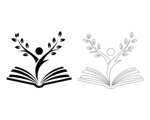 Open Book with Growing Human Tree Vector Symbol of Knowledge Education and Inspiration