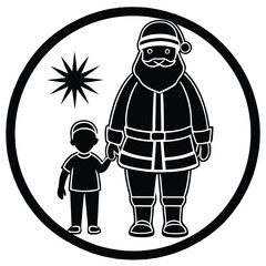 A black silhouette of a Santa and a child