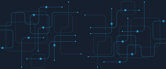 Abstract digital AI circuit board background with tech icons. Digital technology motherboard texture design. Engineering circuit board concept for poster, header, banner, website, presentation