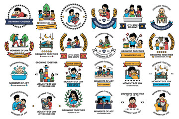 Naklejka premium A collection of images of children and adults, some of which are holding hands