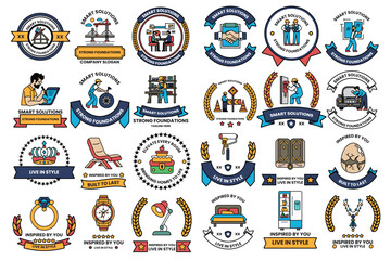 Fototapeta premium A collection of badges with various designs and symbols