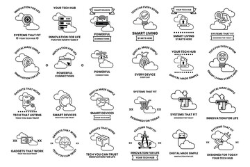 The image is a collection of various cloud-related designs
