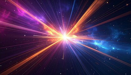Abstract image depicting a burst of light emanating from a central source with colorful radiating beams