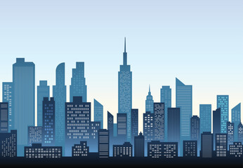 Modern City Skyline at Dawn Vector Illustration