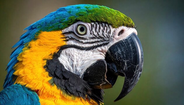 Close-up of a Blue and Gold Macaw Parrots Head.