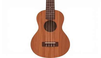 Close-up of a Brown Ukulele with Visible Strings and Fretboard.