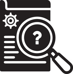 Document Analysis Magnifying Glass Question Mark and Gear Icon Keywords: document, analysis, magnifying glass, question mark