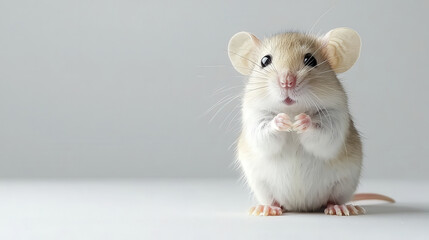 Curious mouse standing on two legs with surprised expression, showcasing its small size and delicate features