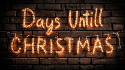 Days until christmas countdown with glowing lights on brick