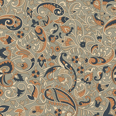 Indian traditional paisley seamless pattern on green pestle background